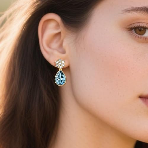 Elegant Austrian Crystal Teardrop Dangle Earrings for Women,14K Gold Plated Snowflake Drop Earrings Jewelry Gift for Birthday Wedding Anniversary2