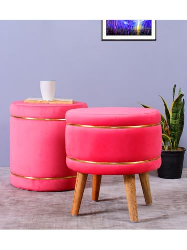 Image of Pouffes Sitting Stool for Living Room, Puffy Wooden Ottoman | Round Pouffe for Living Room & Bedroom | Pouf for Office & Home Decoration & Modern Seating Stool (Cmbo-BabyPink)