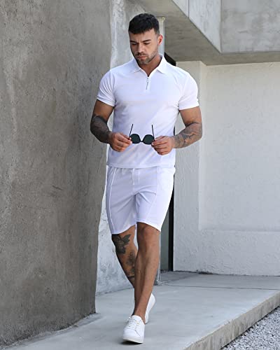 Rpovig Shirts Shorts Outfits Mens Summer Casual Tracksuit 2 Piece Set Zip For Golf Gym Workout #TOP1