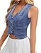 Genhoo Denim Vest Sleeveless Jean Vest Top for Women V Neck Button Down Cropped Denim Top with Pockets