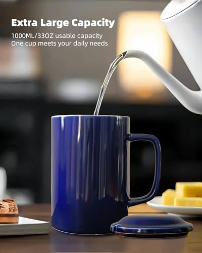 Tazón Cerámico Gigante 33 oz con Tapa y Cuchara Azul miniatura 6