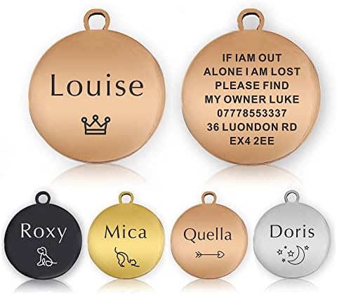 ID Tag Small Large Personalised ID Tag for Pet Dog Doggy Cat Kitten Kitty Puppy Engraved Dog ID Tag (Gold Bone)