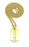 NEW RAZOR BLADE PENDANT & 24' BOX/CUBAN/ROPE CHAIN NECKLACES - XSP655 (Gold / Cuban Chain)