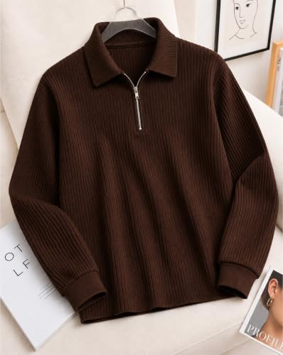 Image of AUSK Men's Cotton Blend Rib Knit Textured Full Sleeve Polo T-Shirt | Regular Fit Zip Polo Neck Smart Casual T Shirt for Men | Stylish Fashion & Casual Wear Tshirt for Men