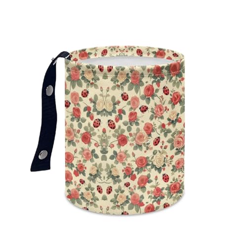 Image of Rose Ladybird Car Front Seat Can Leak Proof Auto Trash Basket Vehicle Foldable Hanging Console Front Seat Car Garbage Bag for Front Seat, Back Seat