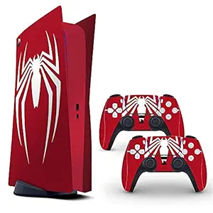 WALLTON PS5 Skin Protective Wrap Cover Vinyl Sticker Decals for PlayStation 5 Disk Version Console and Two Dual Sense 5 Sticker Skins Black PS5 Skin - Spider - Man Red
