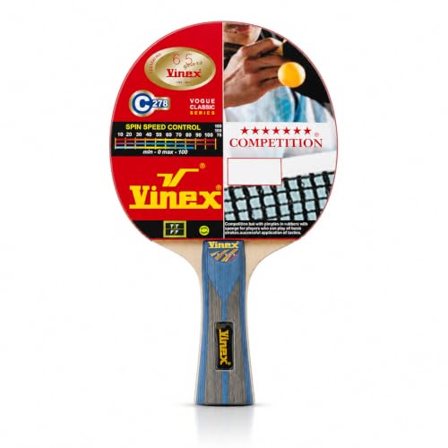 Image of Vinex 7 Star Competition Table Tennis Racquets, TT Bat with 6 mm Blade, 1.8 mm Sponge Rubber and concave Handle, Pack of 1 Pcs