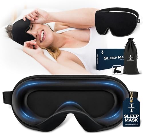 INCREDA 3D Sleep Mask for 100% Blackout, Eye Mask for Sleeping for Women & Men, Zero Eye Pressure Sleep Eye Mask with Adjustable Strap, Comfortable Sleeping Mask for Travel, Naps & Meditation