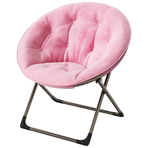 GAOMON Saucer Chair, Comfy Chair Faux Fur Lounge Moon Chair with Folding Metal Frame, Oversized Plush Flower Accent Seat for Adults, Teens & Kids, for Teens, Bedroom, Dorm or Living Room, Pink