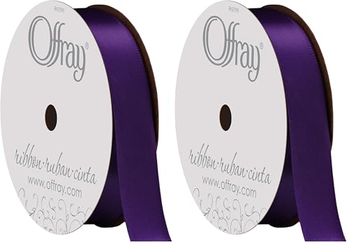 Image of Berwick Offray 493014 5 /8 inch Wide Single Face Satin Ribbon, Regal Purple, 6 Yds (Pack of 2)