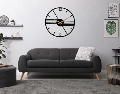 Image of Wall Clock Stylish Metal Analog Wall Clock for Living Room, Bedroom, Office, Kitchen, Home and Hall | Antique Fancy Big Size Modern Wall Watch (Black ST-18, 50 CM)