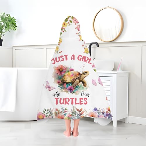 Image of Turtle Hooded Bath Towels for Girls,Soft Cotton Swimming Shower Beach Blanket (Turtle)