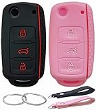 REPROTECTING Silicone Rubber Key Fob Cover Compatible with 2006-2015 Volkswagen Beetle CC Eos GTI Golf Jetta Passat Rabbit Tiguan Touareg NBG735868T NBG0100180T (Black Pink)