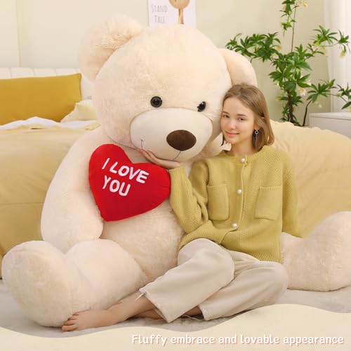 MorisMos I Love You Ours en Peluche Geant avec Cœur, 1m83 XXXL Nounours Beige Geante Kawaii Douce Câlin, Mignonne Cadeau Noel pour Femme Filles Petite Amie Maman Anniversaire Fête Decoration – Image 3