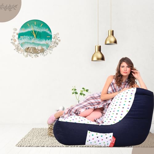 Image of Style Homez Urban Design Denim Canvas Star Printed Chair Bean Bag XXL Size Filled with Beans Fillers