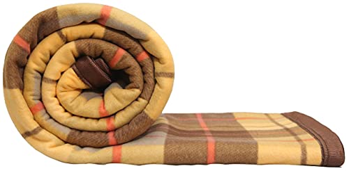 Image of Modern Check All Season Polar Fleece Single Bed Blanket, 60X90 Inches - Yellow, 300 TC