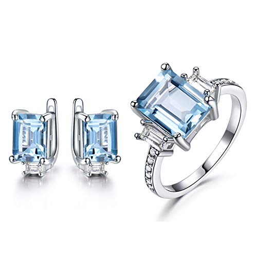 Conjunto de joyas de plata 925 KnSam con anillo y collar cuadrado de topacio azul para boda