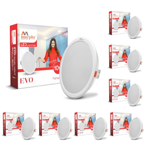 Image of Murphy EVO 10W Round LED Panel Light | 3000K Warm White| Recessed Ceiling Light | 1000 Lumens | 100mm Cutout | BIS Approved | 4kV Surge Protection | 2-Year Warranty | Pack of 8