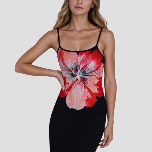 Image of Womens Summer Casual Floral Dresses Spaghetti Strap Bodycon Maxi Beach Dress Elegant Evening Party Long Dresses (US, Alpha, Medium, Regular, Regular, Black Apricot)