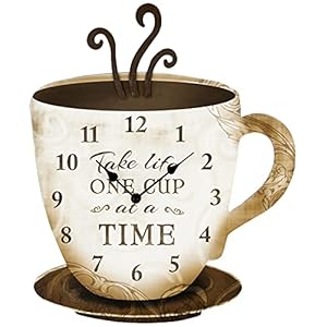 Young's Inc Wood One Cup at a Time Wall Clock - Wall Clocks for Living Room Decor - Functional and Decorative Beach, Lake, and Farmhouse Wall Clock - 13" W x 15.5" H Youngs Inc Wood One Cup at a Time Wall Clock Wall Clocks for Living Room Decor Functional and Decorative Beach Lake and Farmhouse Wall Clock 13 W x 155 H