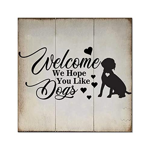 Plaque murale rétro en bois Welcome Basset Hound 30x30 cm pour salon