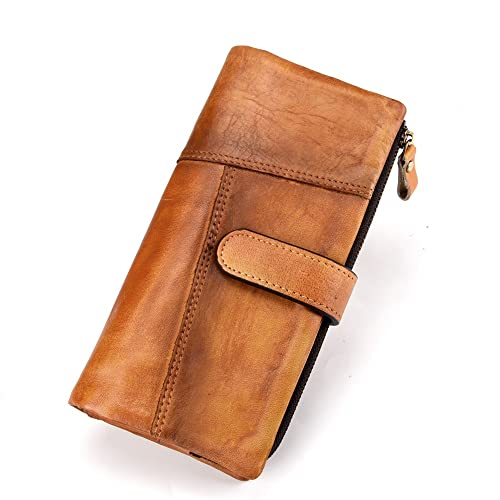 RWCCCRWS Vintage Genuine Leather Long Wallet Men Women Credit Card Holder Purse Zipper Business Moible Phone Wallet,Best Choice (Color : Brass, Size : 19.5 * 9.5cm)