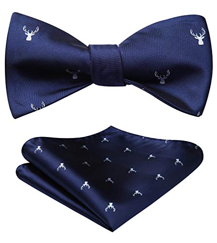 Image of HISDERN Bow Ties for Men Self Tie Animal Bowties Pocket Square Woven Silk Fun Bowtie Handkerchief Set for Wedding Party