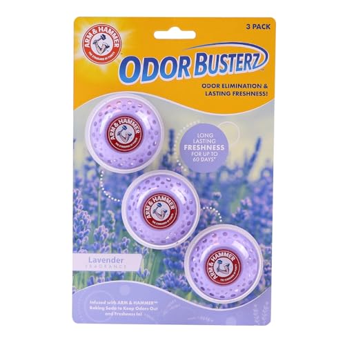 Arm & Hammer Odor Busterz Deodorizing Balls – Air Freshener and Odor Eliminator – Long-Lasting Freshness for Home, Bathroom, Closet, Gym Bags, Sports Gear and More – 3-Count, Calming Lavender Scent