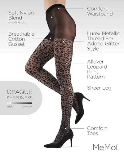 MeMoi Leopard Print Shimmer Sheer Tights3