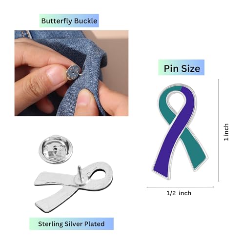 Image of Suicide Awareness and Prevention Pin - Bulk Packs - Variety Pack of Teal & Purple Ribbon Pin Perfect for Support Groups, Gift-Giving and Fundraising
