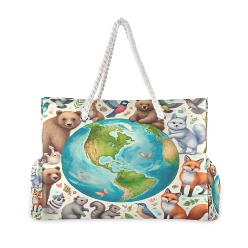 Earth Cute Blue Beach Tote Bag for Women Beach Bags Waterproof Swim Pool Bag Extra Large Travel Tote Bags with Zipper for Vacation Essentials Nurse Gym Grocery Yoga2