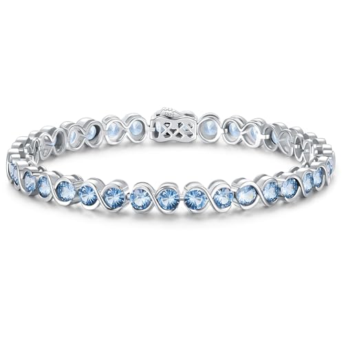 ETERMBOL March Birthstone Bracelets for Women Sterling Silver 7 Inch Infinity Aquamarine Tennis Bracelets Wedding Anniversary Birthday Jewelry Gifts for Women Wife Girlfriend Mom Her
