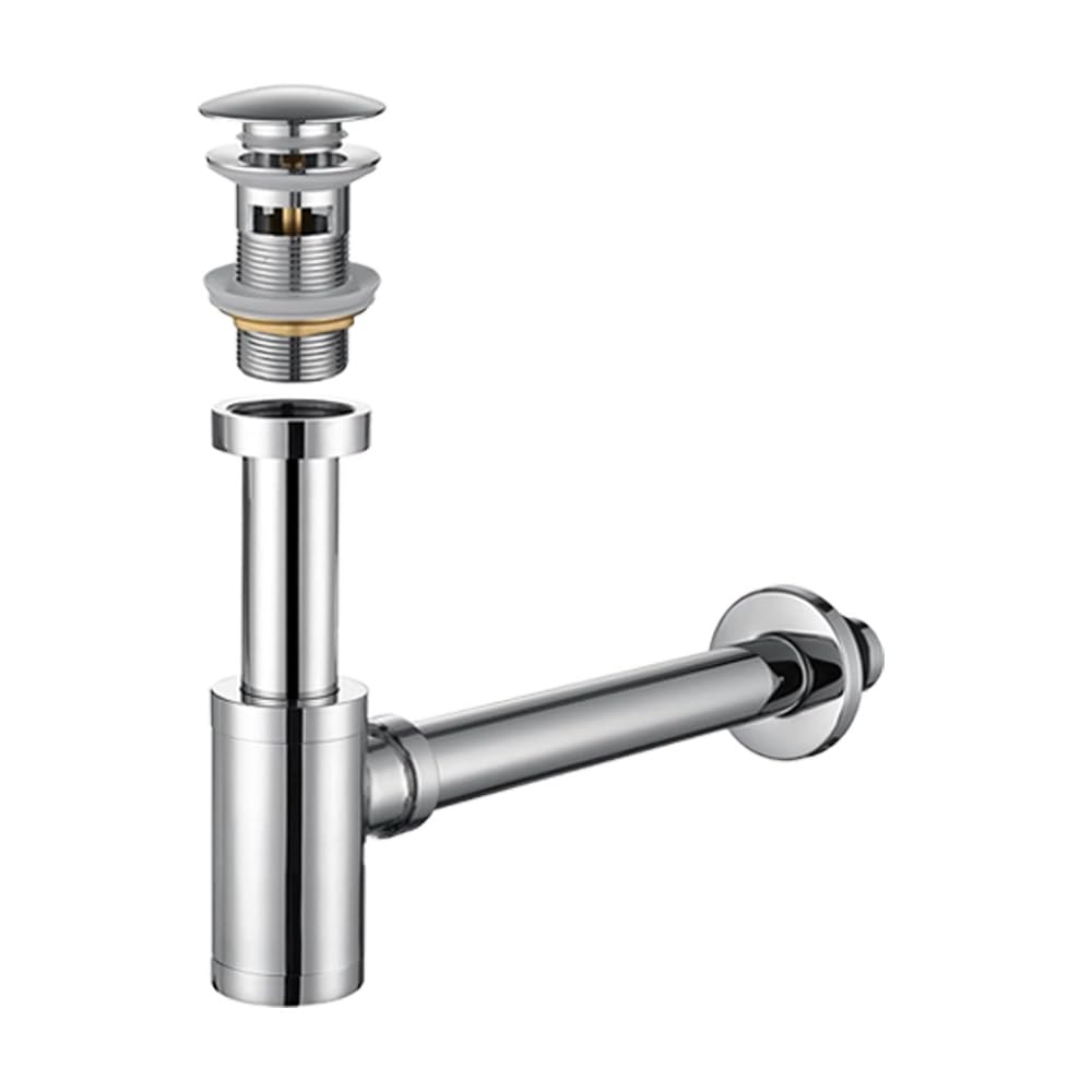 Juego de trampa para botellas de fregadero de baño, juego de tapón de fregadero de acero inoxidable con desbordamiento, kit de drenaje para lavabo de baño (cromado)
