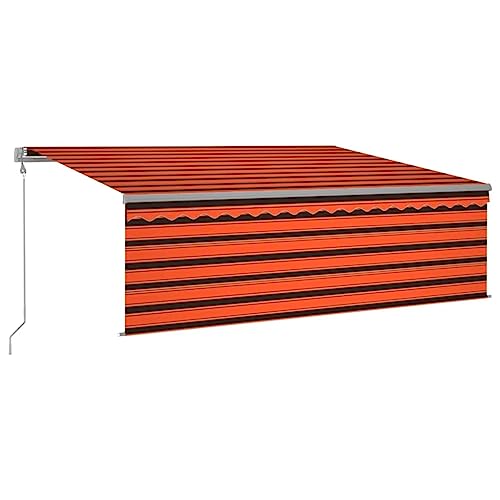 vidaXL Gelenkarmmarkise Automatisch mit Jalousie Markise Balkonmarkise Sonnenmarkise Sonnenschutz Sichtschutz Garten Terrasse Balkon 4x3m Orange Braun