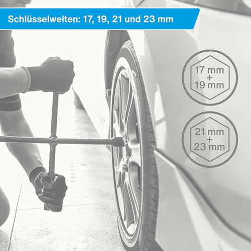 Cartrend 10870 Kreuzschlüssel für sicheren, schnellen Reifenwechsel, Radkreuz, Radschlüssel für fast alle gängigen Autos, Silber, Poliert.