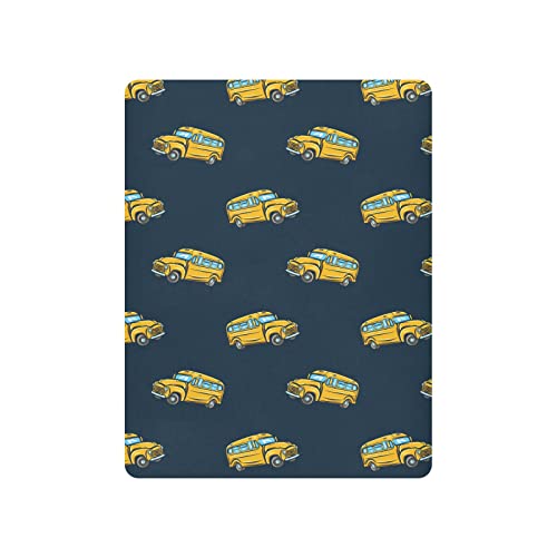 Image of School Bus Cartoon Crib Sheets Soft Breathable Fitted Baby Playard Sheets Mattress Cover for Girl Boys, 39 inch x 27 inch x 5 inch
