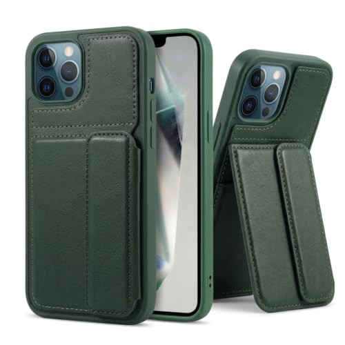 Image of amazon basics Luxury Vegan Leather Back Cover for iPhone 11 Pro Max | Built-in Card Holder Slot | Integrated Mobile Stand | Slim Shockproof Protective Case with Stitched Finish - Green