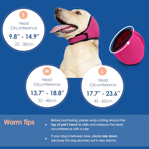 Image of Dog Ear Wraps Dog Calming Hoodie Anxiety Relief Ear Cover for Dogs | Water Resistant Noise Protection Ears Muffs for Firework, Grooming, Thunderstorms, Swimming, Bathing, Hot Pink M