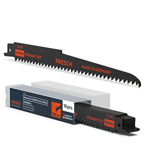 PRESCH Hojas sierra sable para madera 210mm 10 piezas - Corte 6-180mm - Hojas de sierra de sable para madera Tubos de PVC uvm. - Juego de hojas de sierra con caja incluida Cover