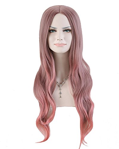 Worldflying Fashion Two Tone Womens Lady Long Curly Brown Mix Purple Brown Synthetic Ombre Wig