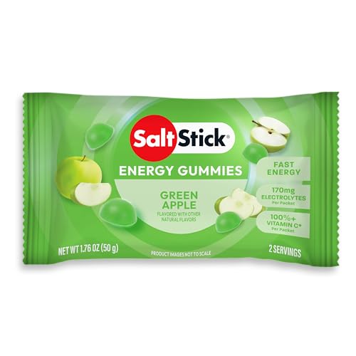 Image of SaltStick Energy Gummies with Electrolytes, Green Apple, Easy to Chew Electrolyte Gummies, Energy Chews that Taste Great, Caffeine Free - 10 Packs, 80 Gummies