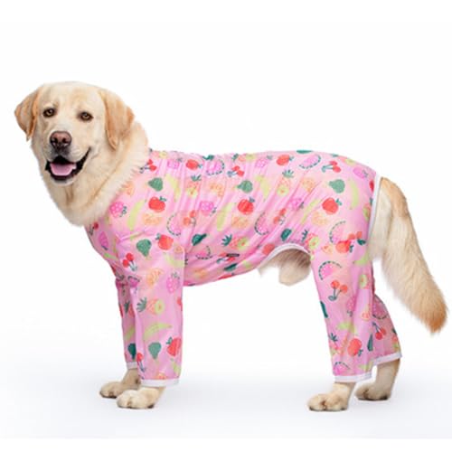 AttRex 可愛い 犬の服 Tシャツ 春夏 ペット ロンパース つなぎ ドッグウエア 中型犬 大型犬 パジャマ ルームウェア 部屋着 寝間着 着脱やすい (36,ピンク・果物)