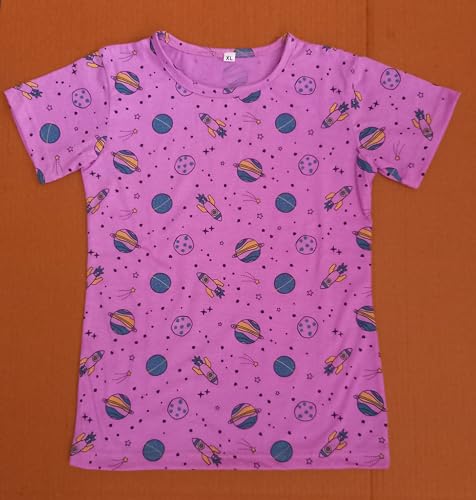 Image of Girls Pure Cotton Casual Round neck regular feet Multi Color Girls night dress Half Sleeve set of 3 pcs