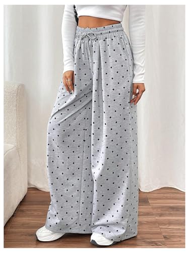 Verdusa Women's Polka Dots Pants Wide Leg High Waist Ruffle Front Baggy Pants Streetwear4