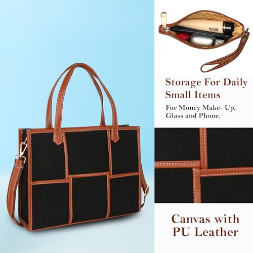 Image of Womanix Canvas Laptop Bag, 14 inch Laptop Bag, Work Shoulder Bag, Casual Briefcase, Handbag for Travel, Office, College With Long Adjustable Strap