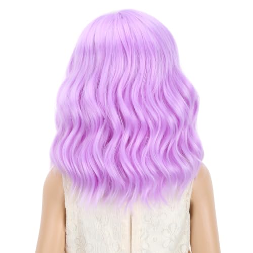 Image of PATTNIUM Kids Short Purple Pink Wig Girls Lavender Purple Curly Wavy Wig Short Synthetic Hair Wigs