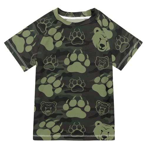 Animal Footprint Bear Brown Green Short Sleeve Little Girls Bathing Suitt Swimsuit for Kids Girls Rash Guard Swimsuit for 3-12 Years trajes de bano para nina
