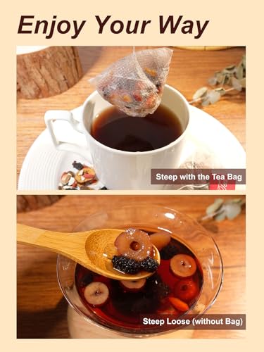 Image of TeeLux Ginseng Six Treasures Tea Bags, Caffeine Free, No Additives, 30Count | Traditional Chinese Herbal Tea Blend with Ginseng, Mulberry, Goji Berry, Smooth & Layered Flavor, Corn Fiber Pyramid Tea Bags