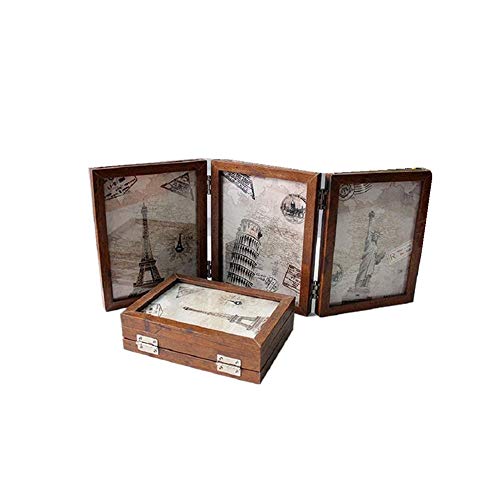 Xshelley rétro cadeaux de bijoux à la maison, 3 cadres solides en bois double pliage, cadre photo recto-verso rotation de 180 degrés, studio de photographie créative / Album, Bois dense, Retro 4X6