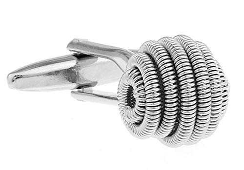 Mancuernillas clásicas de esfera de hilo plateadas para hombre miniatura 3
